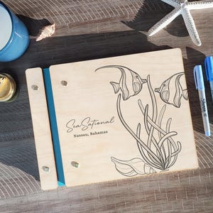 Beach House Guest Book - Custom Engraved Reef Fish Sea Guestbook - Tropical Vacation Rental Welcome Book with Custom Pages