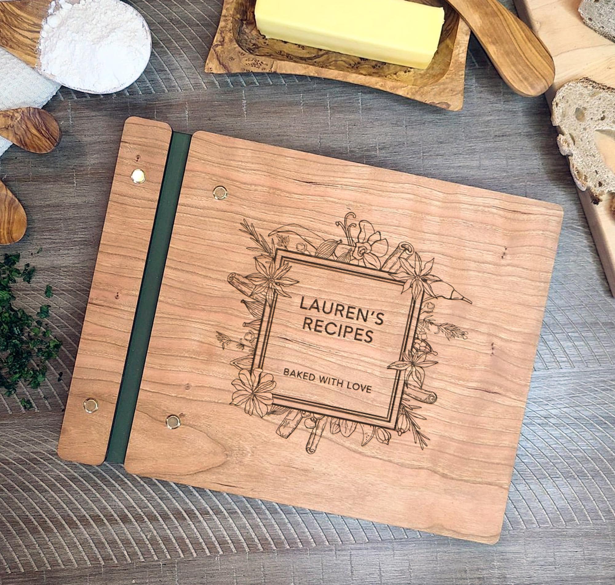 Personalized Wooden Recipe Book: Engraved Family Cookbook Binder Custom Recipe Album. Mother's Day Gift. Mom Gift. Grandma Gift.