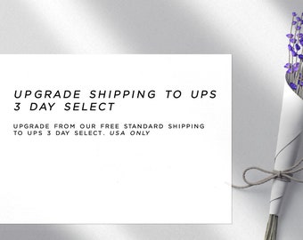 May include: White card with black text that reads "Upgrade Shipping to UPS 3 Day Select. Upgrade from our free standard shipping to UPS 3 Day Select. USA only."
