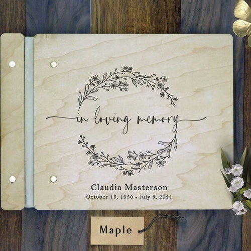 Memorial Guest Book Custom Wood Funeral Guest Book / Wood Etsy