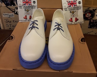 Dr Martens 1461, White Leather Shoes, Blue Sole, Womens Shoes / Various Sizes
