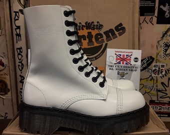 Dr Martens Made in England, Size UK5 / White 10 Hole Platform Boots