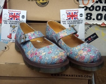 Dr Martens Mary Blau Blumen Canvas Verschiedene Größen