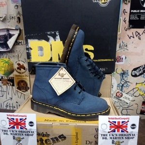 Dr Martens 101 Airforce Blue Canvas Boots, Size UK5, Made in England, Vintage 90&#39;s, 6 Hole