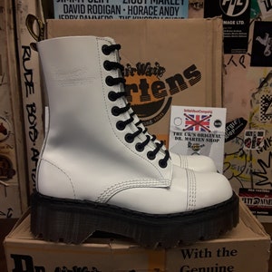 Dr Martens Made in England, Size UK5 / White 10 Hole Platform Boots