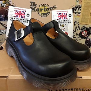 Dr Martens Mary Janes, Size UK7, Black Platform Shoes, T bar Limited Edition, Leather Womens Shoes