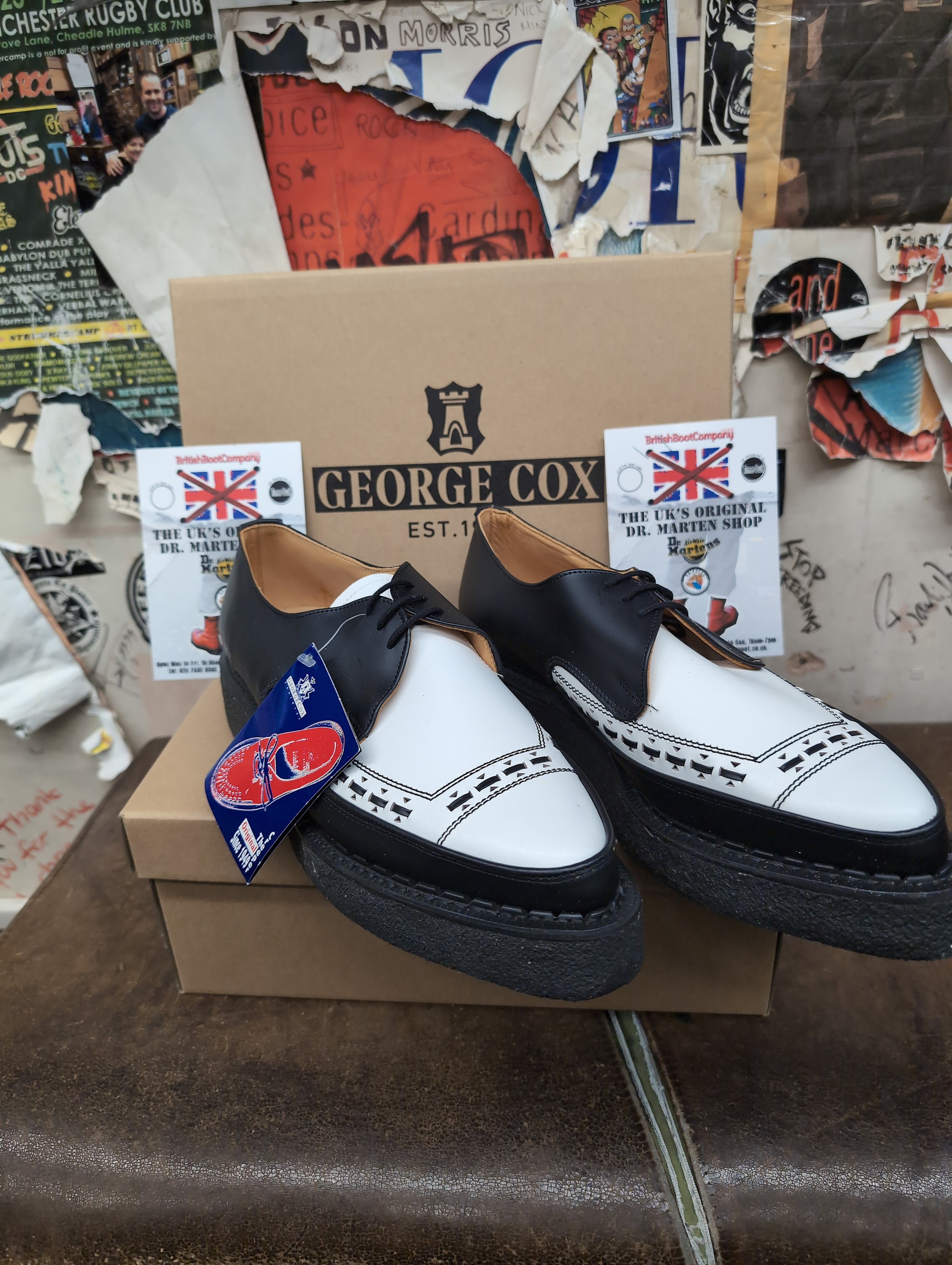 George Cox 5289v Black and White Creepers Made in England George Cox 5289v Black and White Creepers Made in England
