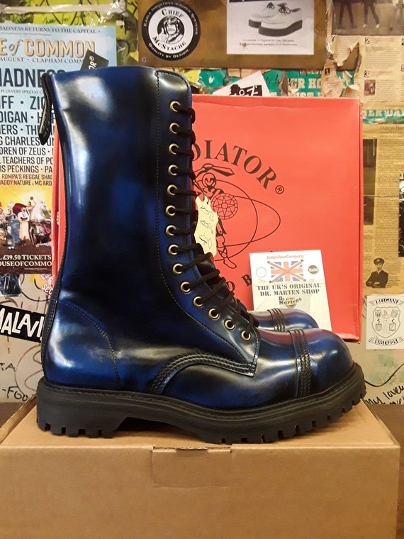 Gladiator Vintage 90 s Size UK9 11 Made in England Steel Toe Boots Blue Rub Off 14 Hole Boots Etsy Canada
