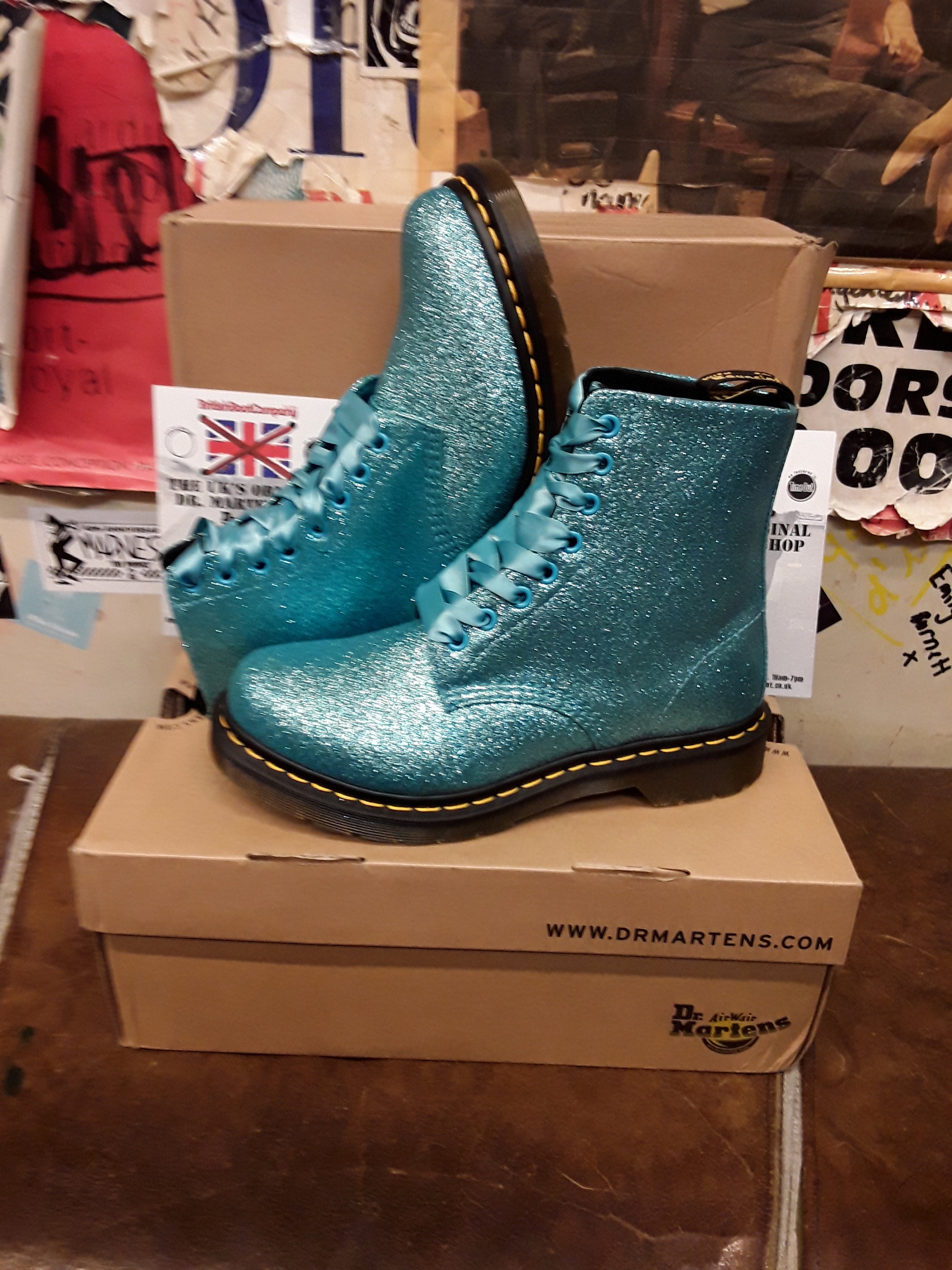 Dr Martens 1460 Turquoise Glitter Size 