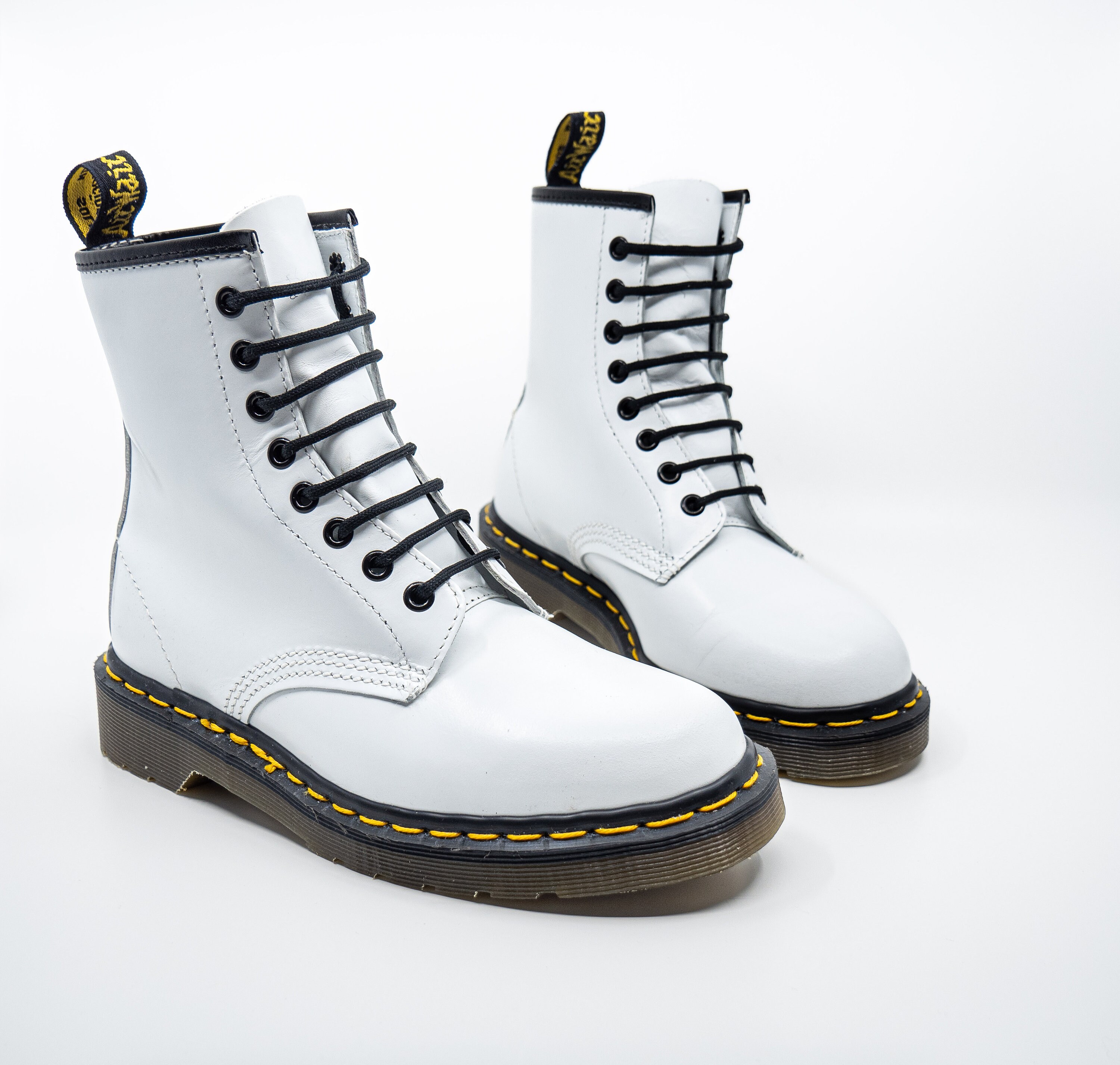 Vintage Dr Doc Martens 11622 1460 White Leather Combat Womens Boots Sz UK 7 US 9 Dr Martens *vintage* Made in England, White Boots 1460 / 8  main image 2