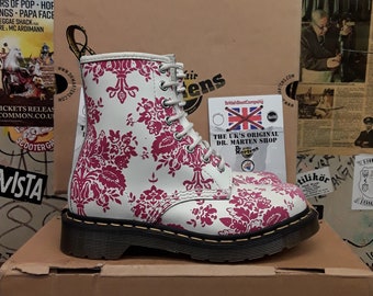 Dr Martens 1460W White and Pink Embroidered Lace Size 3