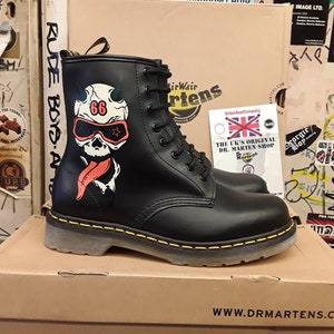 Dr Martens 1460 Crazy Skull Boots, Size UK5-6, Black Ankle Boots
