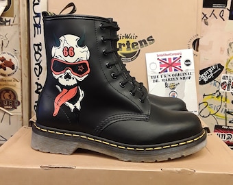 Dr Martens 1460 Crazy Skull Boots, Size UK5-6, Black Ankle Boots