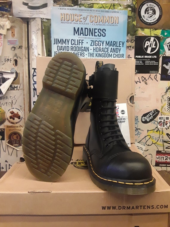 Dr Martens Black 12 Hole Boots With Twin Straps Size 5 Uk Etsy