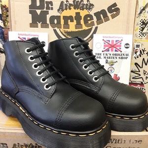 Dr Martens Vintage Black Waxy 6 hole Platform Boots,  Size 4 limited  Edition..Made in England