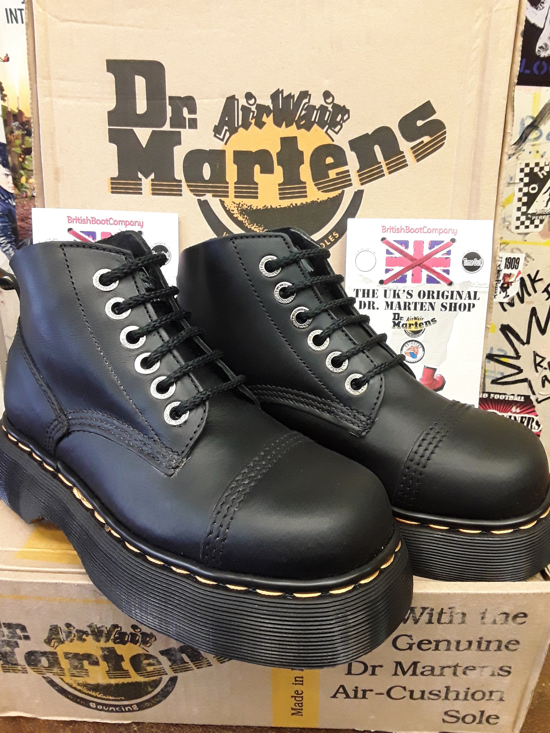 Dr Martens Vintage Black Waxy 6 Hole Platform Boots Size 4 - Etsy