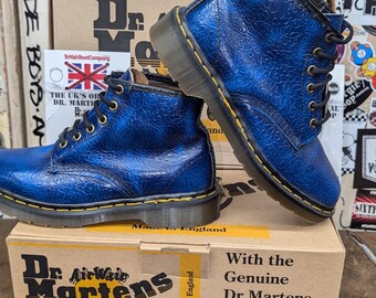 Dr Martens 101 Blue Embossed Floral Made in England Size UK