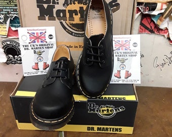 Dr Martens 3 Hole Black Grained Shoe Made in England Various Sizes