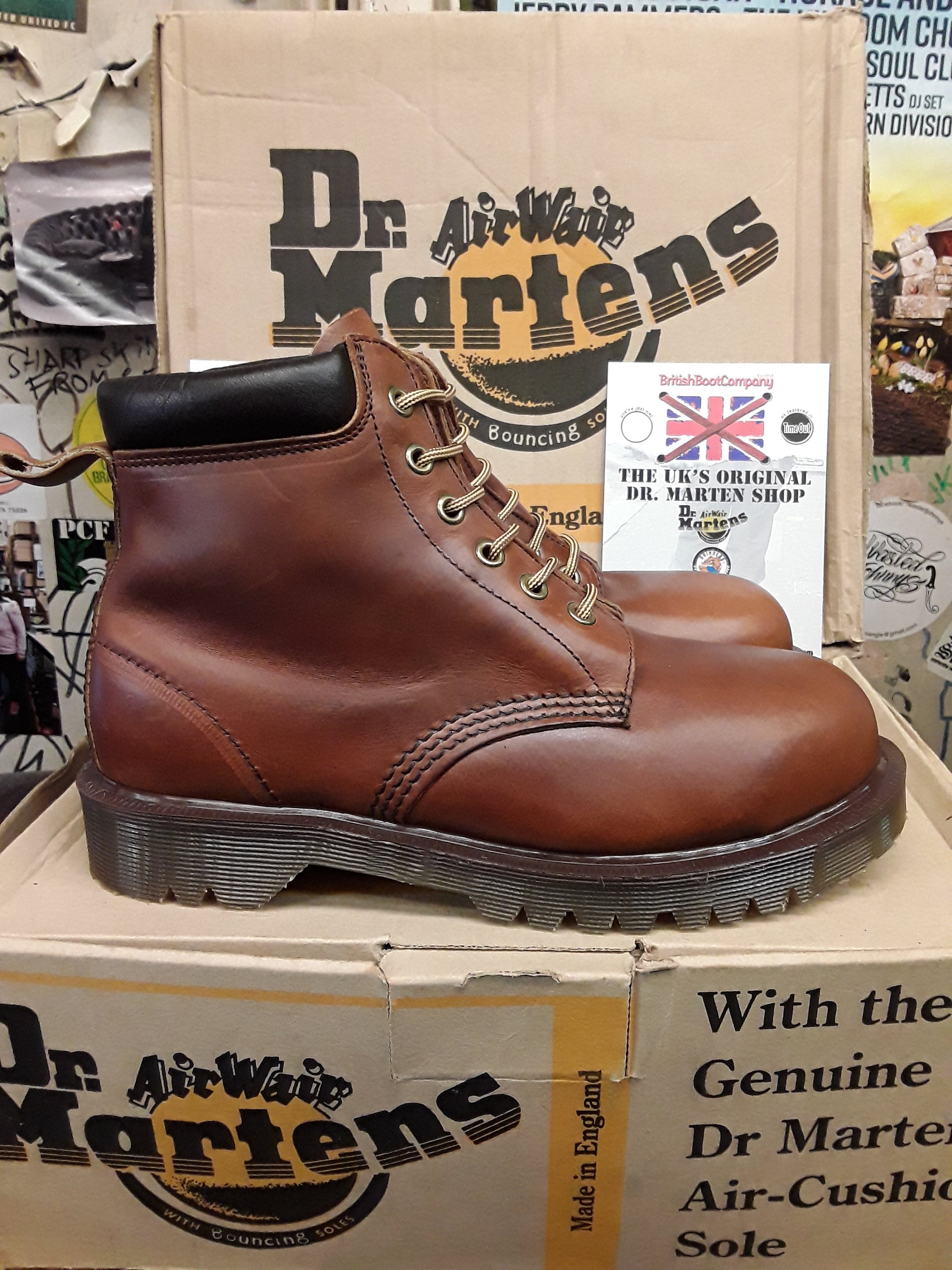 Dr Martens Made in England 6 Eyelet Tan Analine Boots With