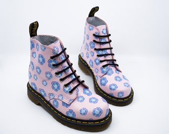 Dr Martens Boots, Size UK 2-5 / Pink Magenta and Blue Floral print / Limited Edition Boots