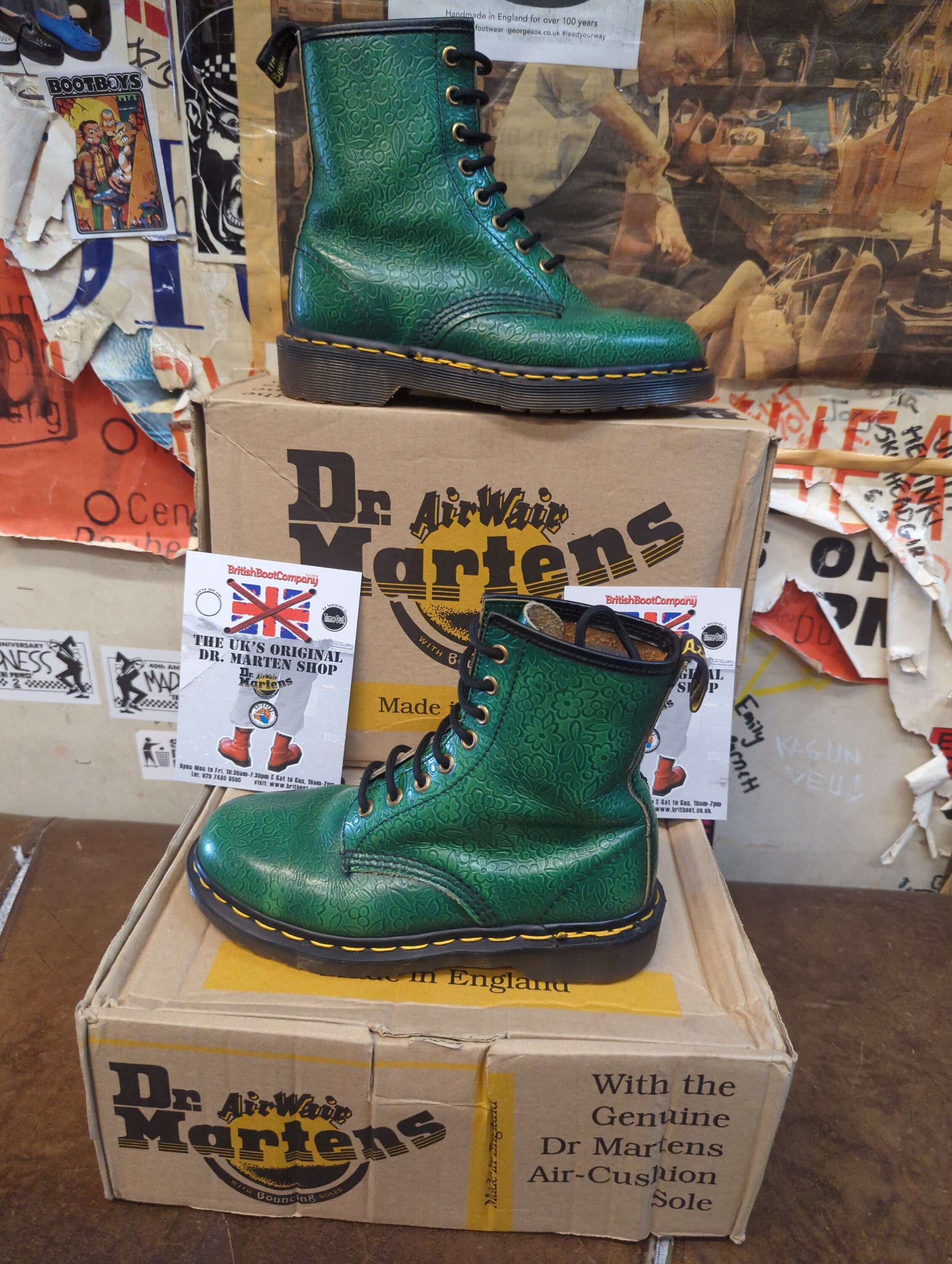 Dr Martens Made in England Green Embossed 1460 Size 4 - Etsy