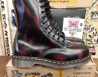 Dr Martens Made in England, Claret Rib Off 10 Hole Steel, Vintage 90's / Various Sizes