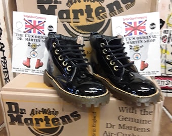 Dr Martens Kids, Made in England 90's, Black Ankle Boots Patent, Size UK 8 / EUR26