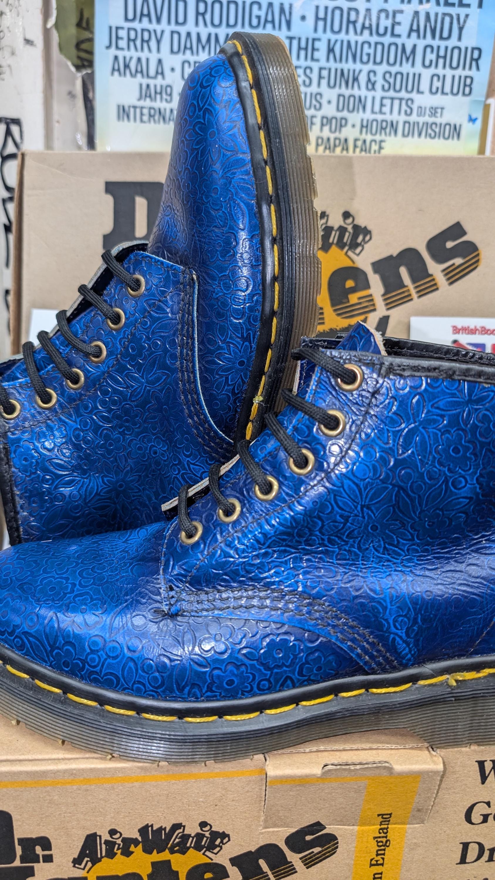 Dr Martens 101 Blue Embossed Floral Made in England Size 5 - Etsy