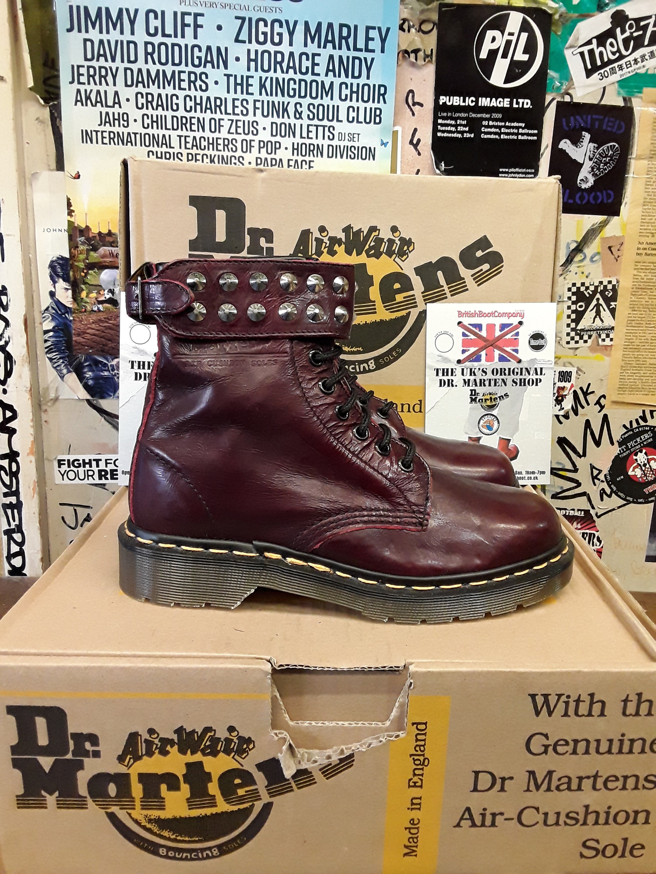 Dr Martens Made in England Burgundy Patent Punk Strap 8 Hole Dr Martens Made in England Burgundy Patent Punk Strap 8 Hole