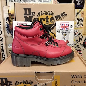 Dr Martens Made in England Red Greasy Boot With Stacked Heel Size 4