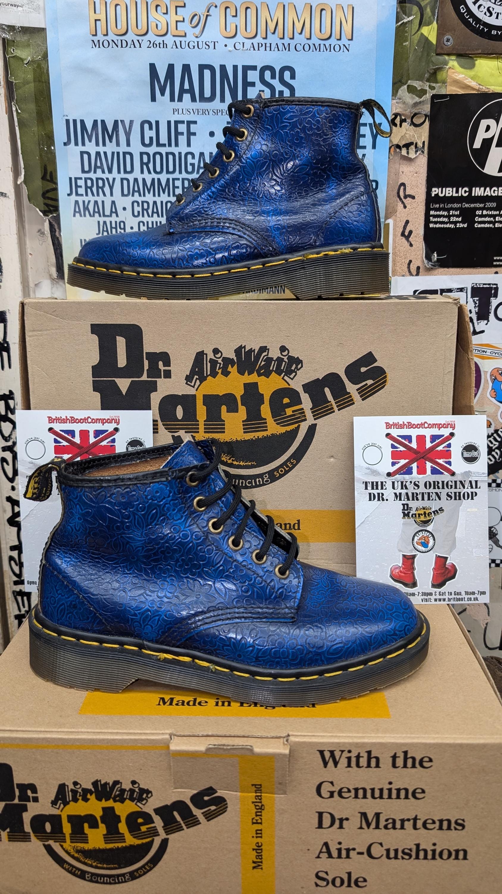 Dr Martens 101 Blue Embossed Floral Made in England Size 5