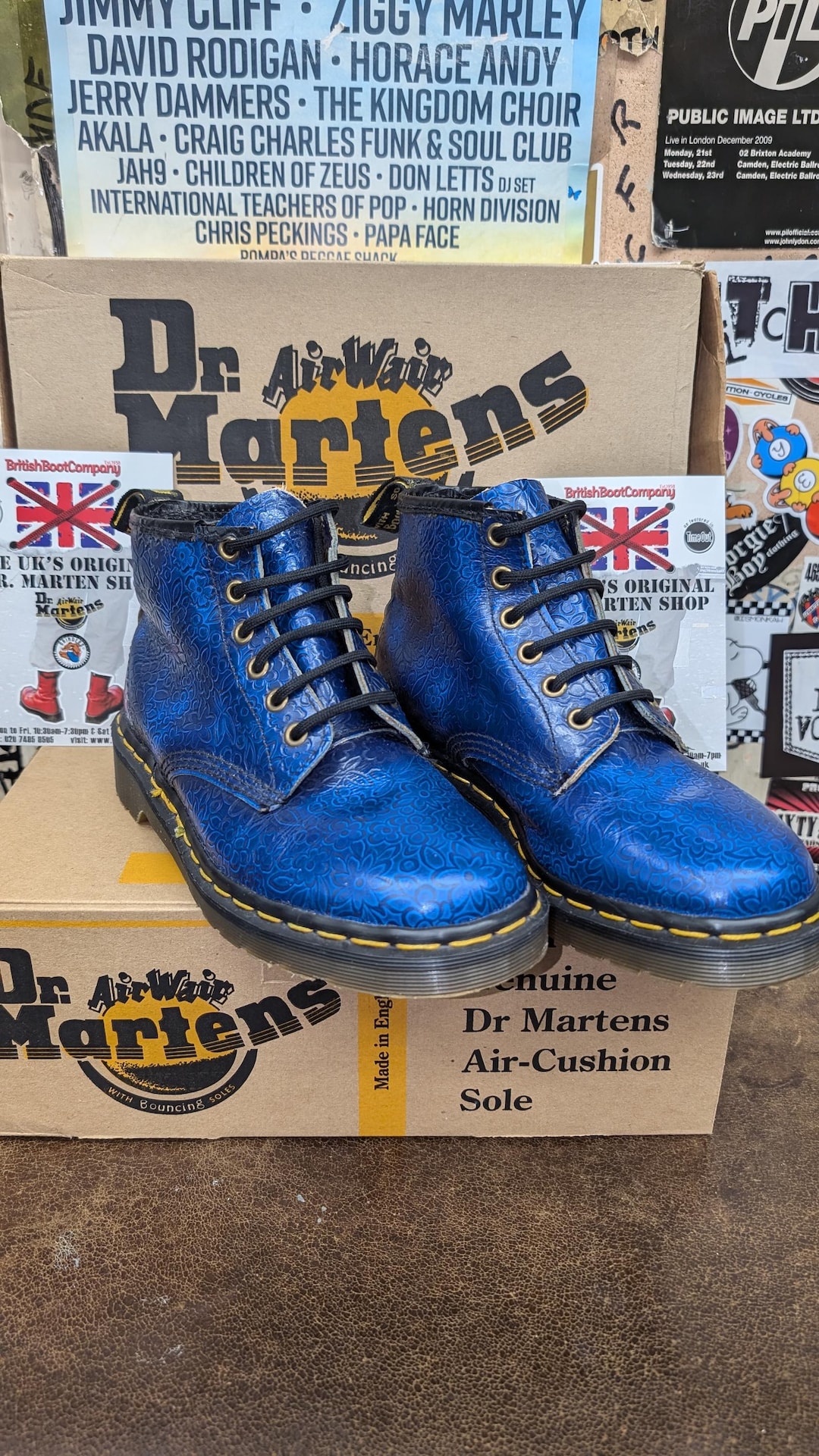 Dr Martens 101 Blue Embossed Floral Made in England Size