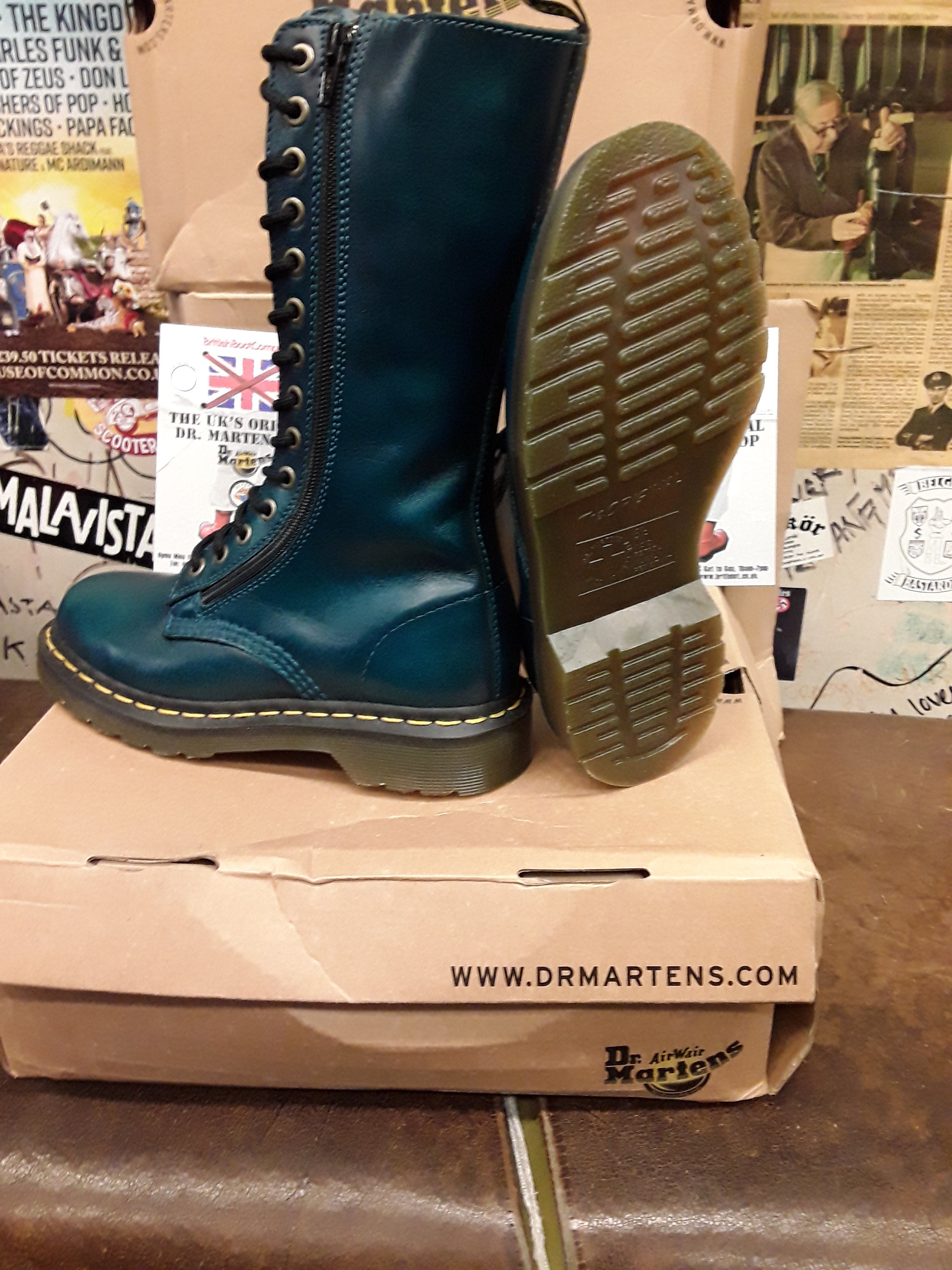 Dr Martens Boots, Size UK3, Teal Vintage Double Zip, High Boots