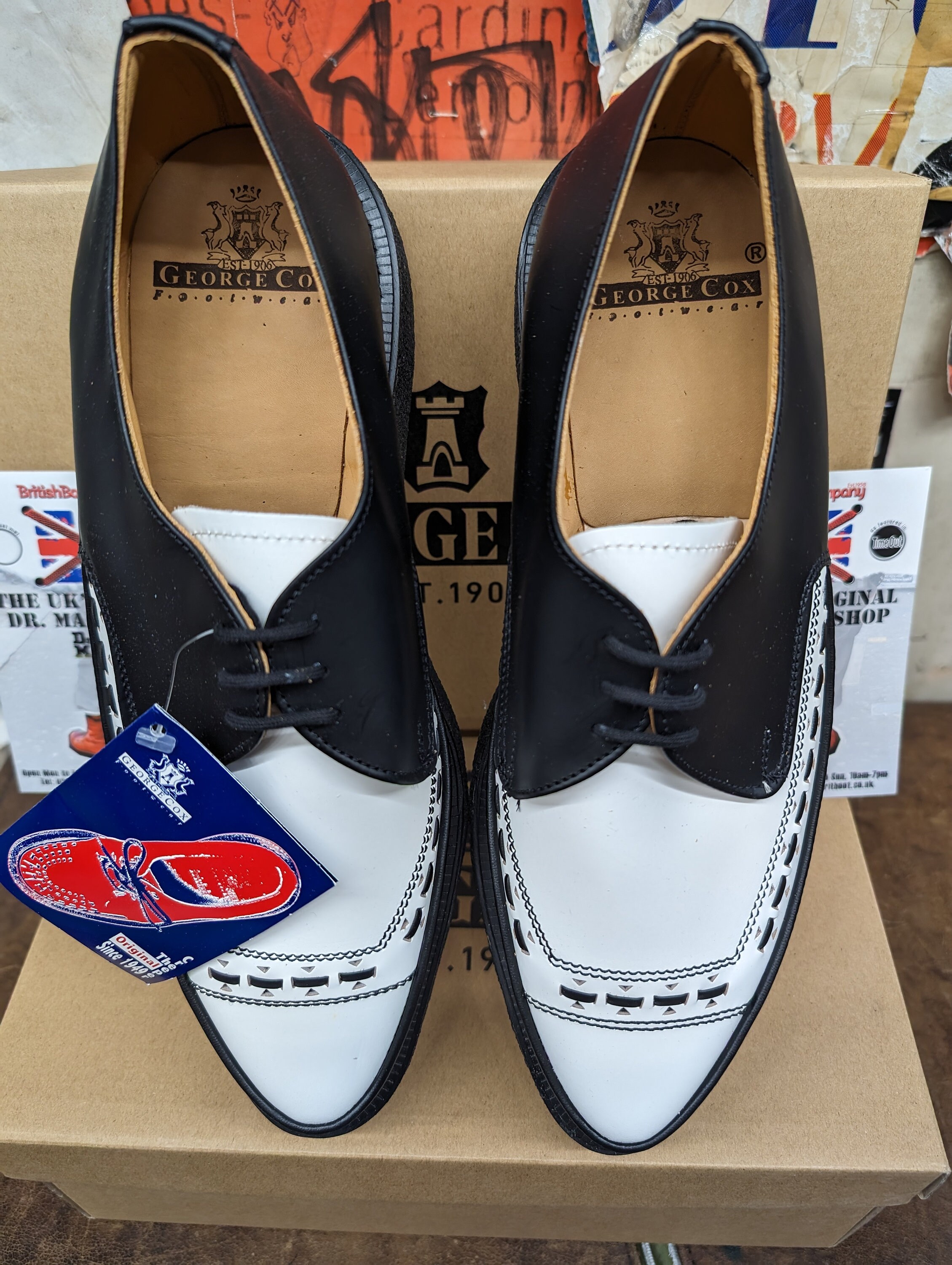 George Cox 5289v Black and White Creepers Made in England George Cox 5289v Black and White Creepers Made in England