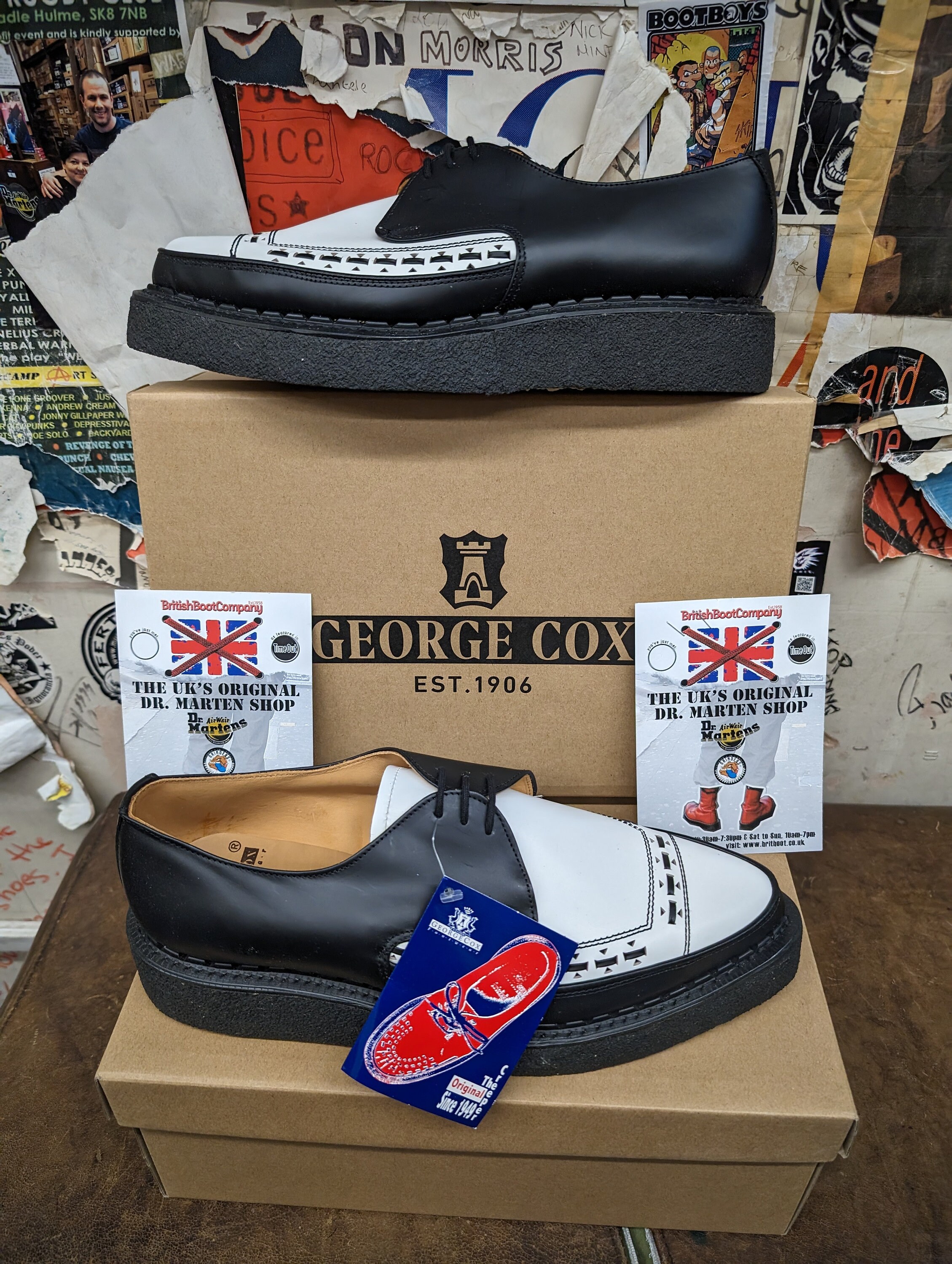 George Cox 5289v Black and White Creepers Made in England George Cox 5289v Black and White Creepers Made in England