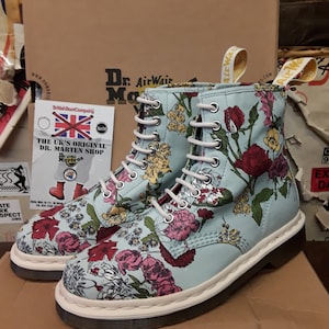 Dr Martens Cashlin Blue Floral Garden,  limited Edition Fabric print 1460z, Various sizes.