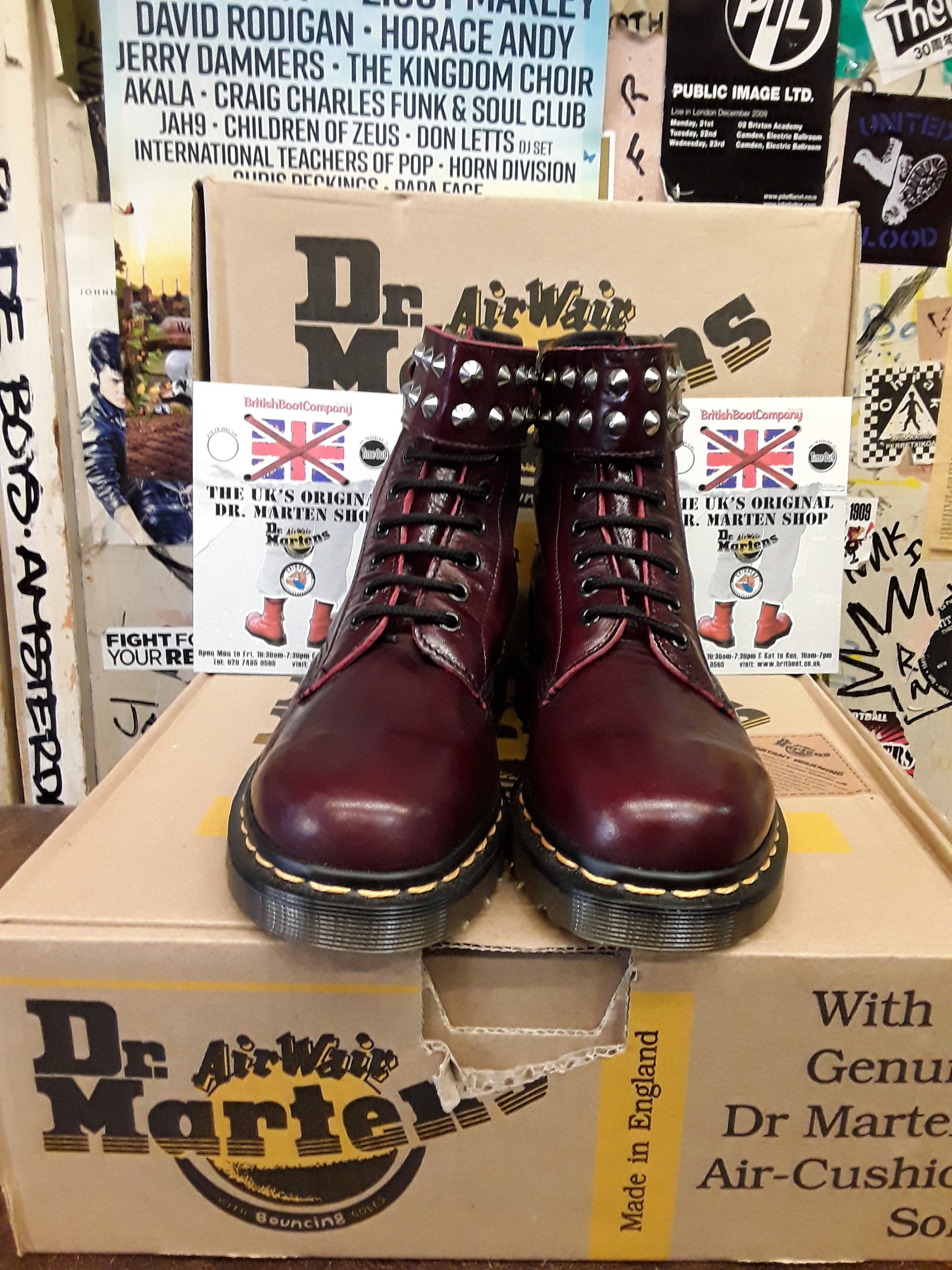 Burgundy patent top doc martens