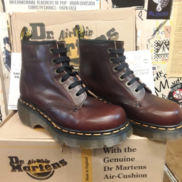 Dr Martens Red Brown Leather Boots, Made in England, Size UK5, Abeline Club Sole, Vintage 90's / 8433