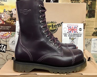 Dr Martens Purple Vintage, Size UK3-6, 10 Hole Stitched Cap, Womens Leather Boots / 2b34