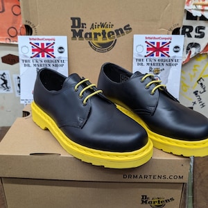 Dr Martens 1461 Black Smooth 3 Hole with Yellow Soles Various Sizes