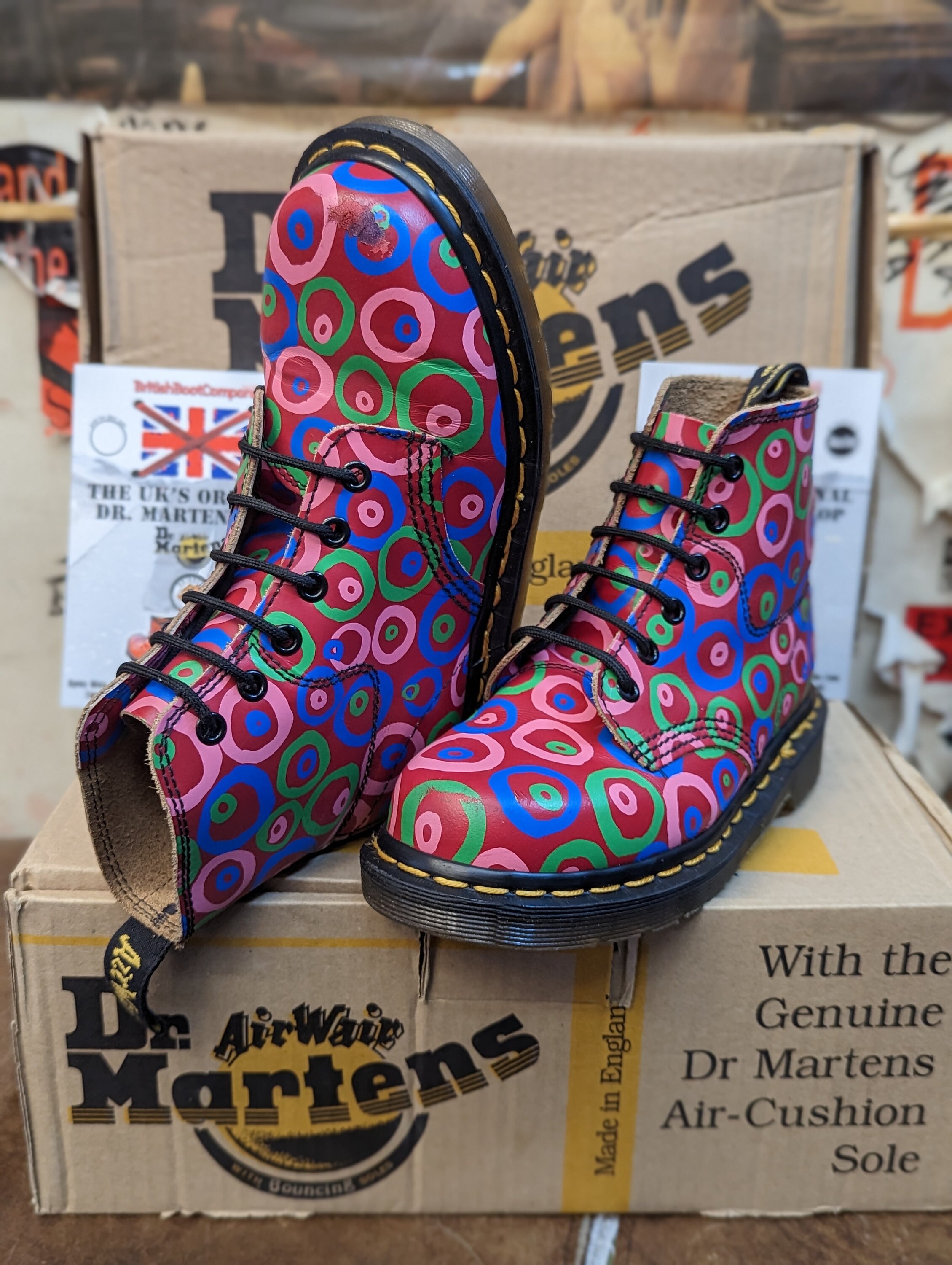Dr Martens Made in England 8175 Red, Blue and Green Circles Size 2