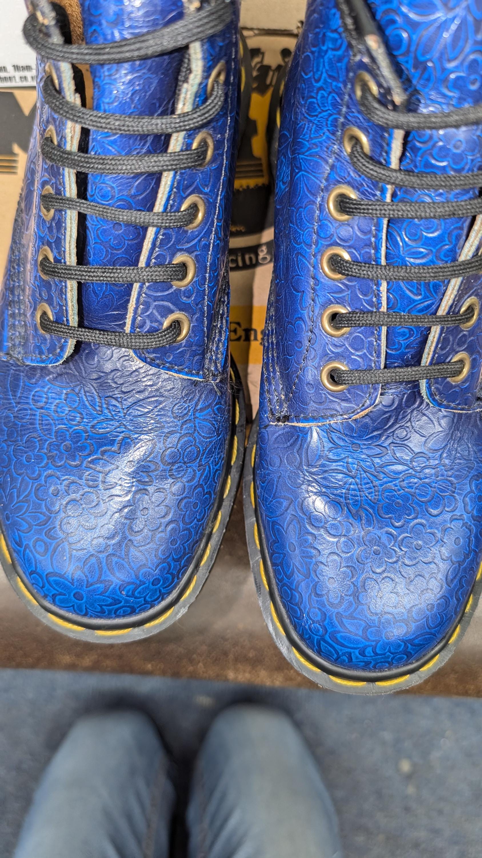 Dr Martens 101 Blue Embossed Floral Made in England Size 5 