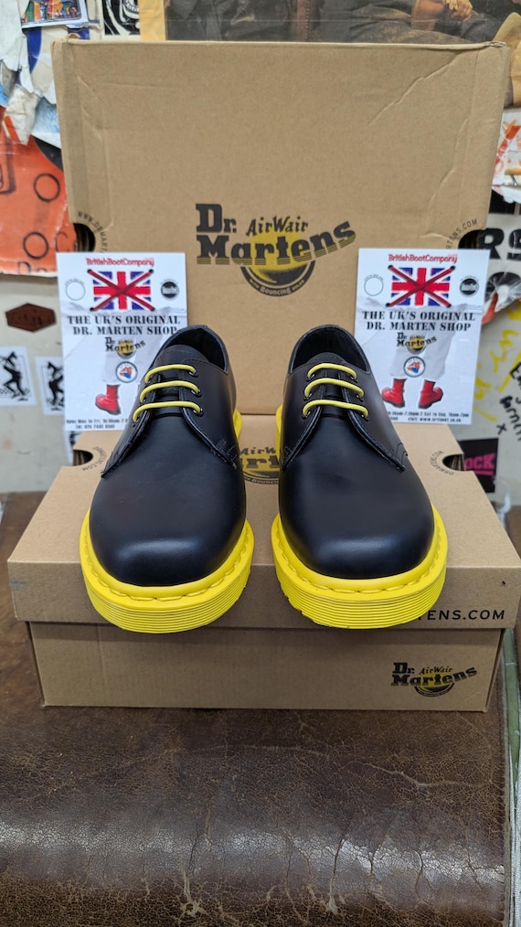 Dr Martens 1461 Black Smooth 3 Hole With Yellow Soles 