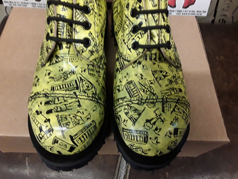 Dr Martens Getta Grip Yellow London Print 10 hoe boots made in England steel toe Boots Size 4 image 3