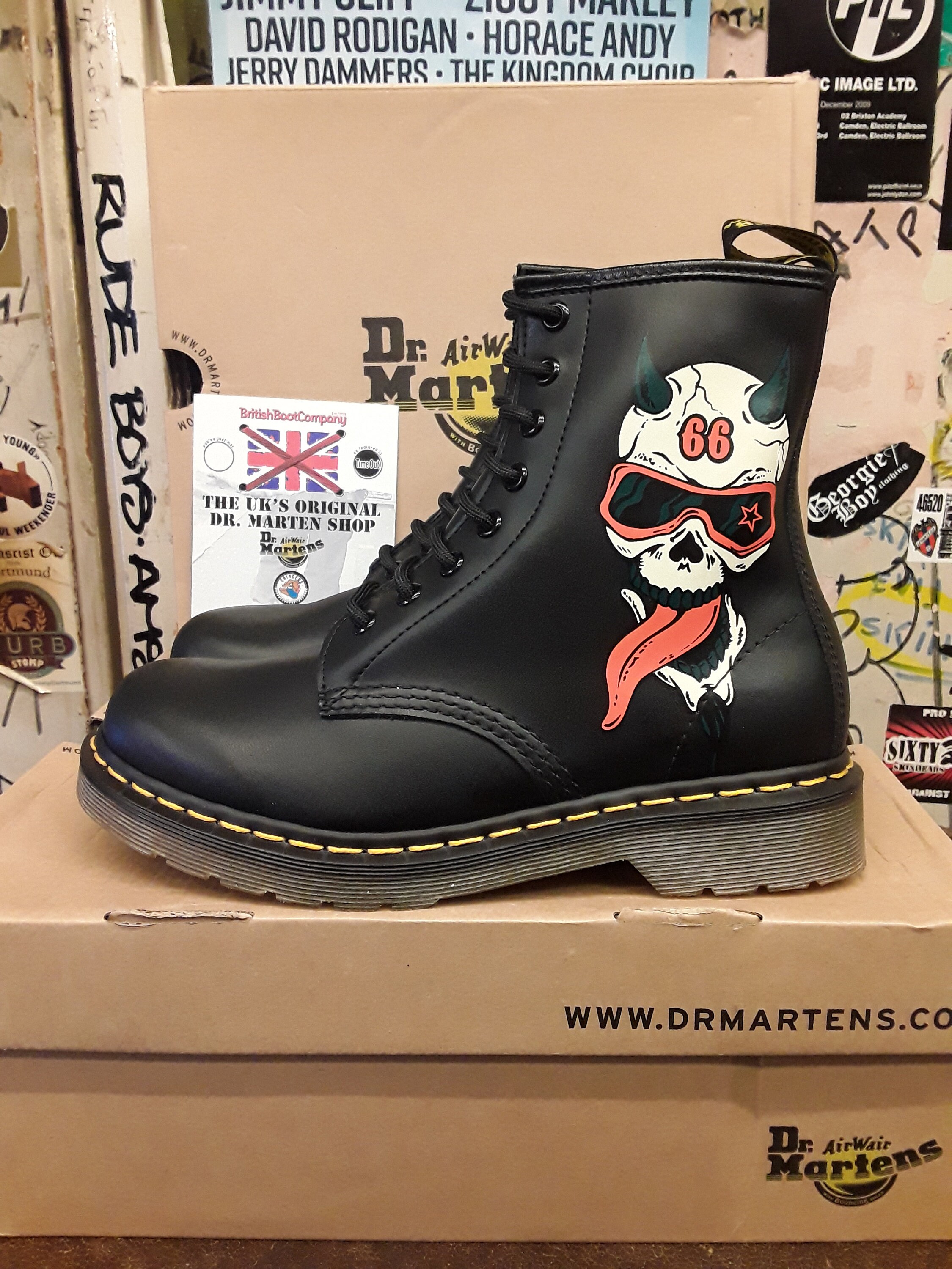 Dr Martens 1460 Crazy Skull Boots, Size UK5-6, Black Ankle