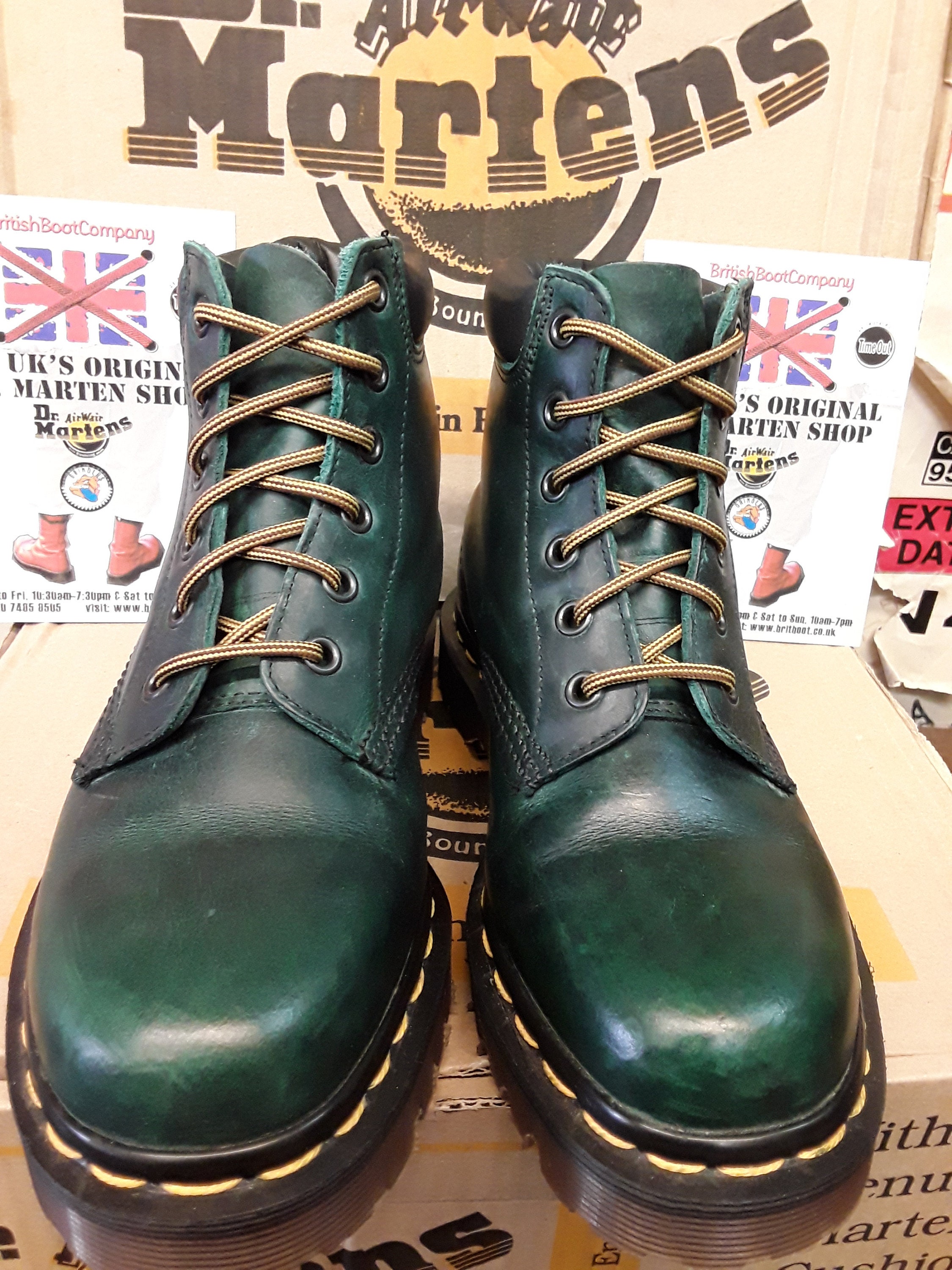 Dr Martens Green waxy 6 Loch gepolstertes Top Vintage GroBe 3 Made in England Etsy