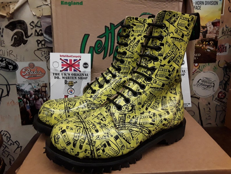 Dr Martens Getta Grip Yellow London Print 10 hoe boots made in England steel toe Boots Size 4 image 1