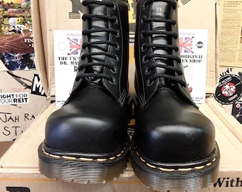 Dr Martens Made in England, 7 Hole Industrial Steel Toe Boots, Vintage 90's, Black Leather Ankle Boots / Various sizes