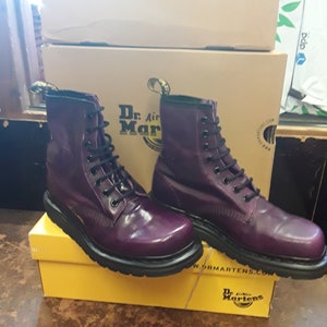 Dr Martens Purple, Made in England, Size UK4, Vintage 90&#39;s, Synthetic Patent, Womens Ankle Boots / 9218