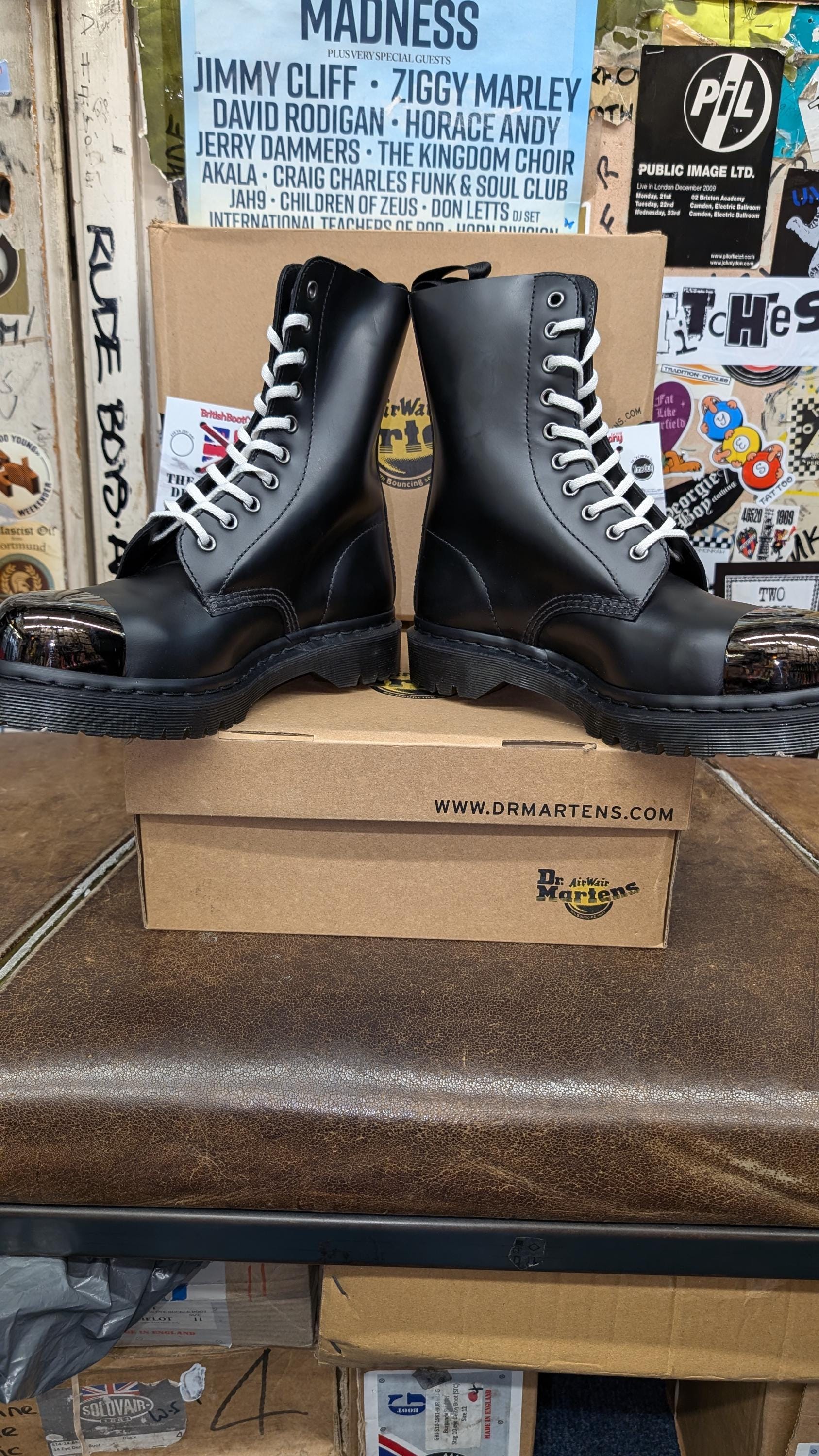 Dr Martens Black 10 Hole Exposed Steel Toe Boots Size 7 - Etsy